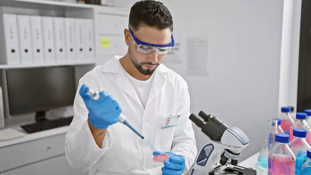 homem em laboratório fazendo experimento