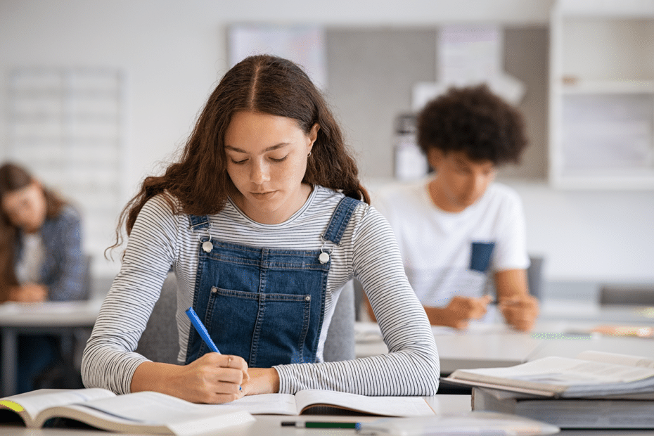 Jovem estudando em sala de aula. Linguagens códigos e suas tecnologias.
